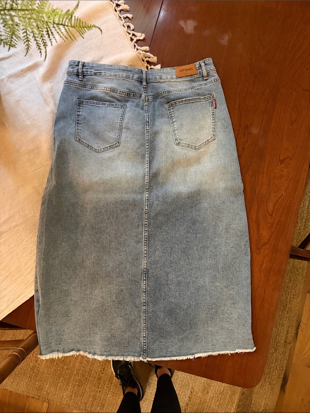 Light Wash Denim Midi Skirt with Side Slit - Picture 2 of 2